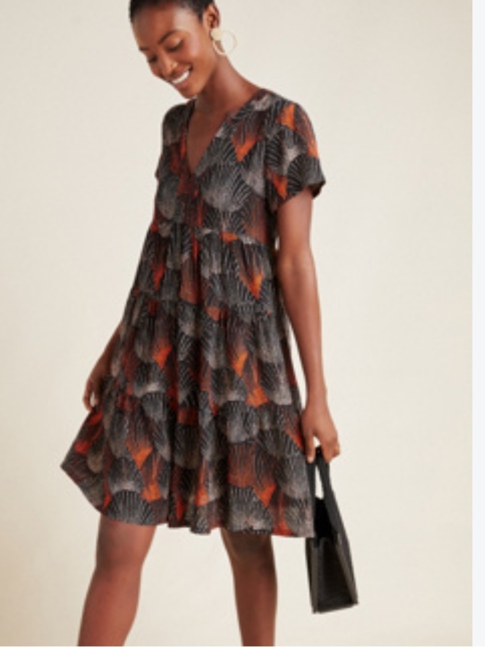 Anthropologie Maeve Black & Rust Patterned V-Neck Women's Dress size XS